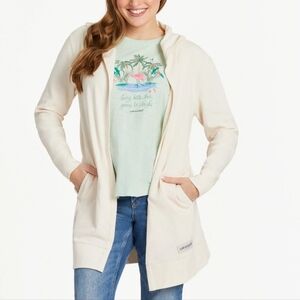 Life Is Good Cream Open-Front Hoodie Cardigan